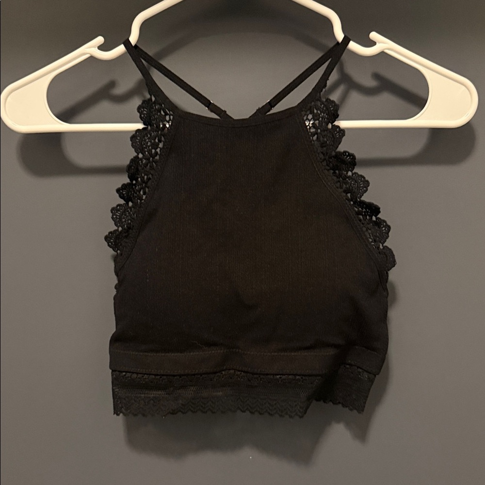 Black Lace Trim Bralette Crop Top
